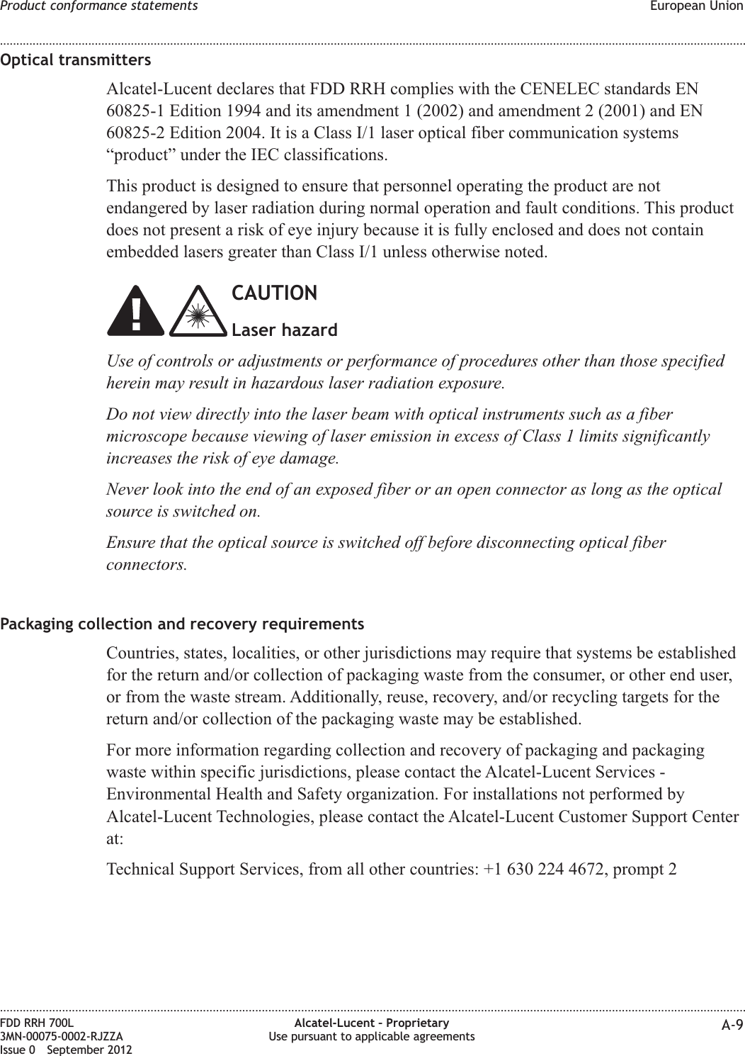 Alcatel Lucent USA BBTRX-06 LTE RRH2X40-07L-AT User Manual Exhibit D ...