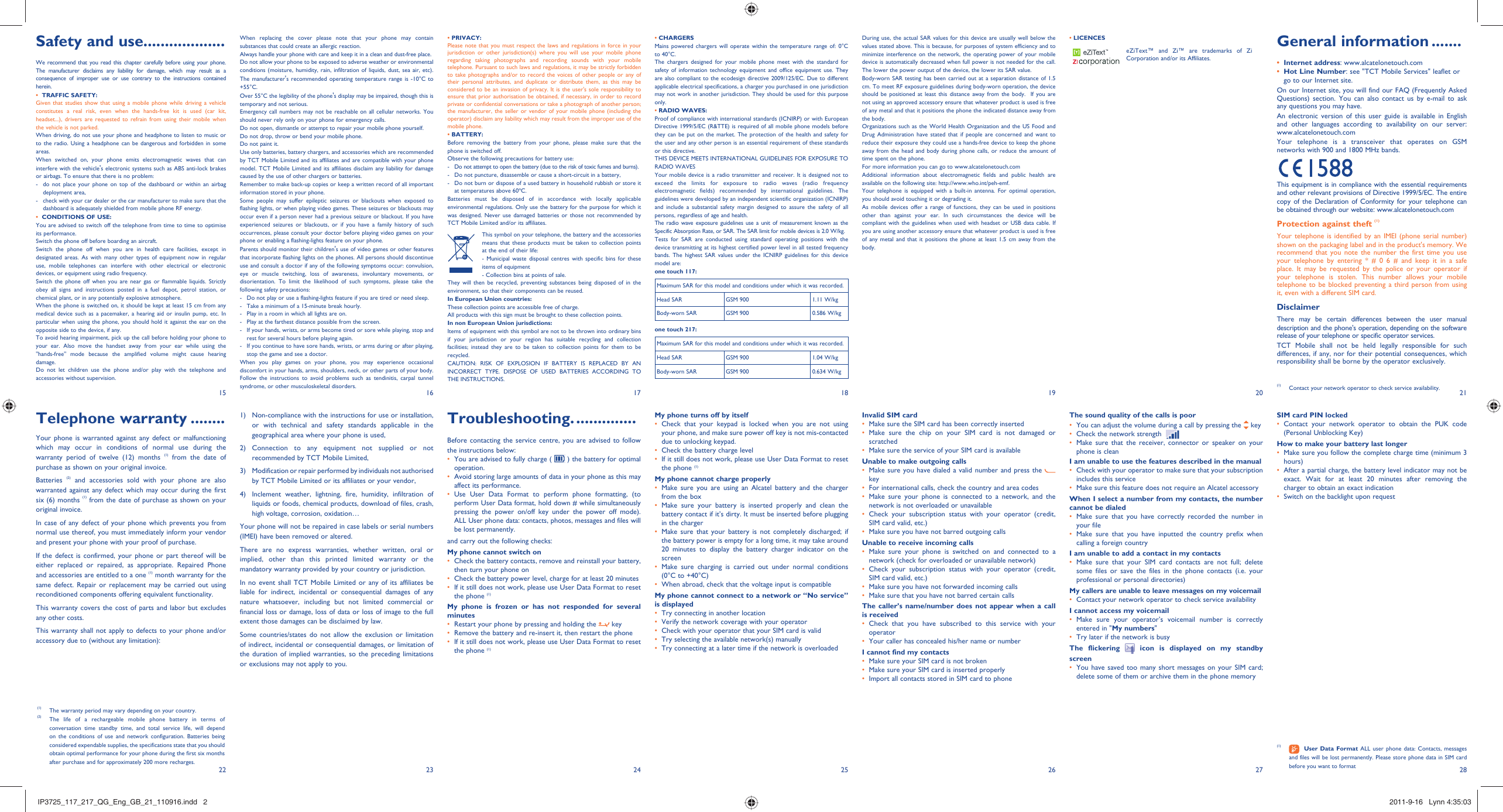 Page 2 of 2 - Alcatel-Onetouch Alcatel-Onetouch-One-Touch-217-217D-Quick-Start-Guide IP3725_117_217_QG_Eng_GB_21_110916