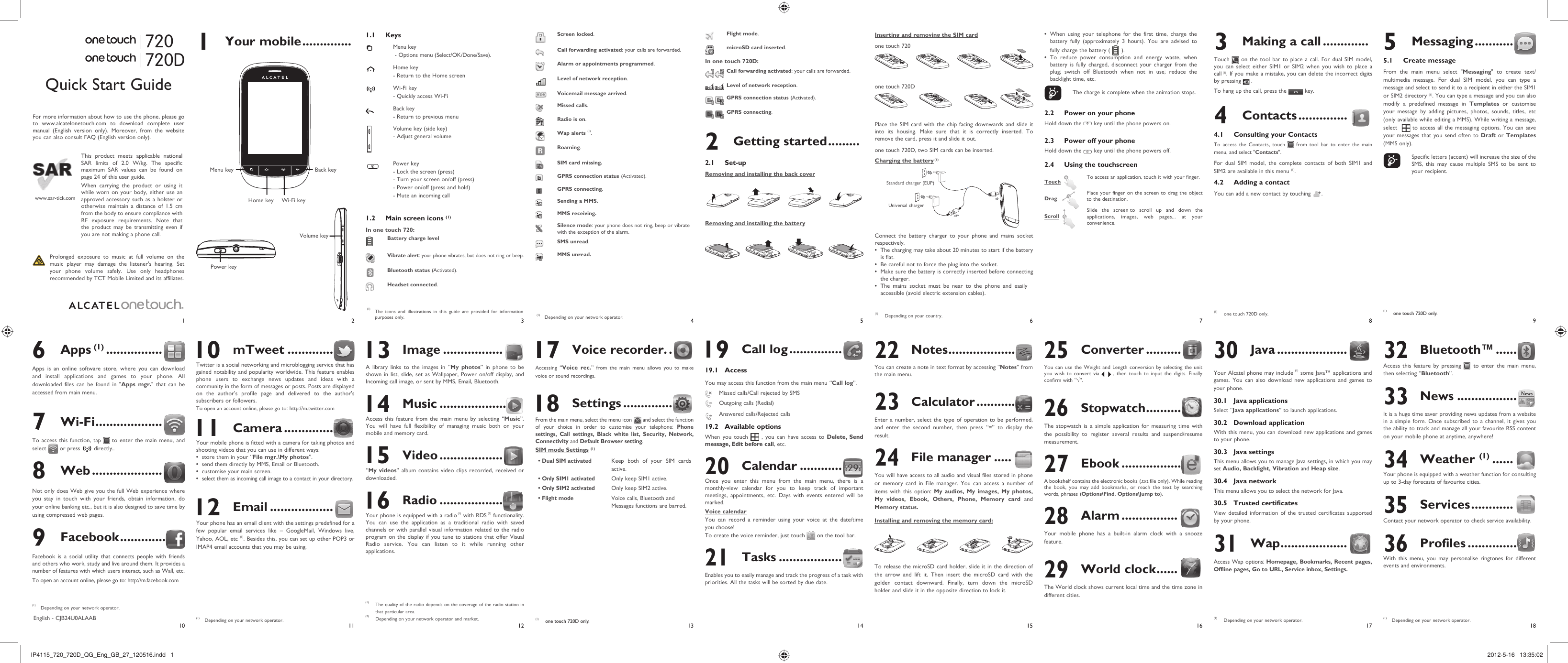 Page 1 of 2 - Alcatel-Onetouch Alcatel-Onetouch-One-Touch-720-720D-Quick-Start-Guide IP4115_720_720D_QG_Eng_GB_27_120516