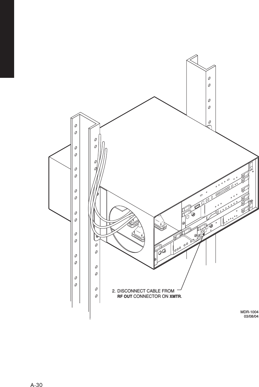  A-30MDR-100403/08/042. DISCONNECT CABLE FROM   RF OUT CONNECTOR ON XMTR.