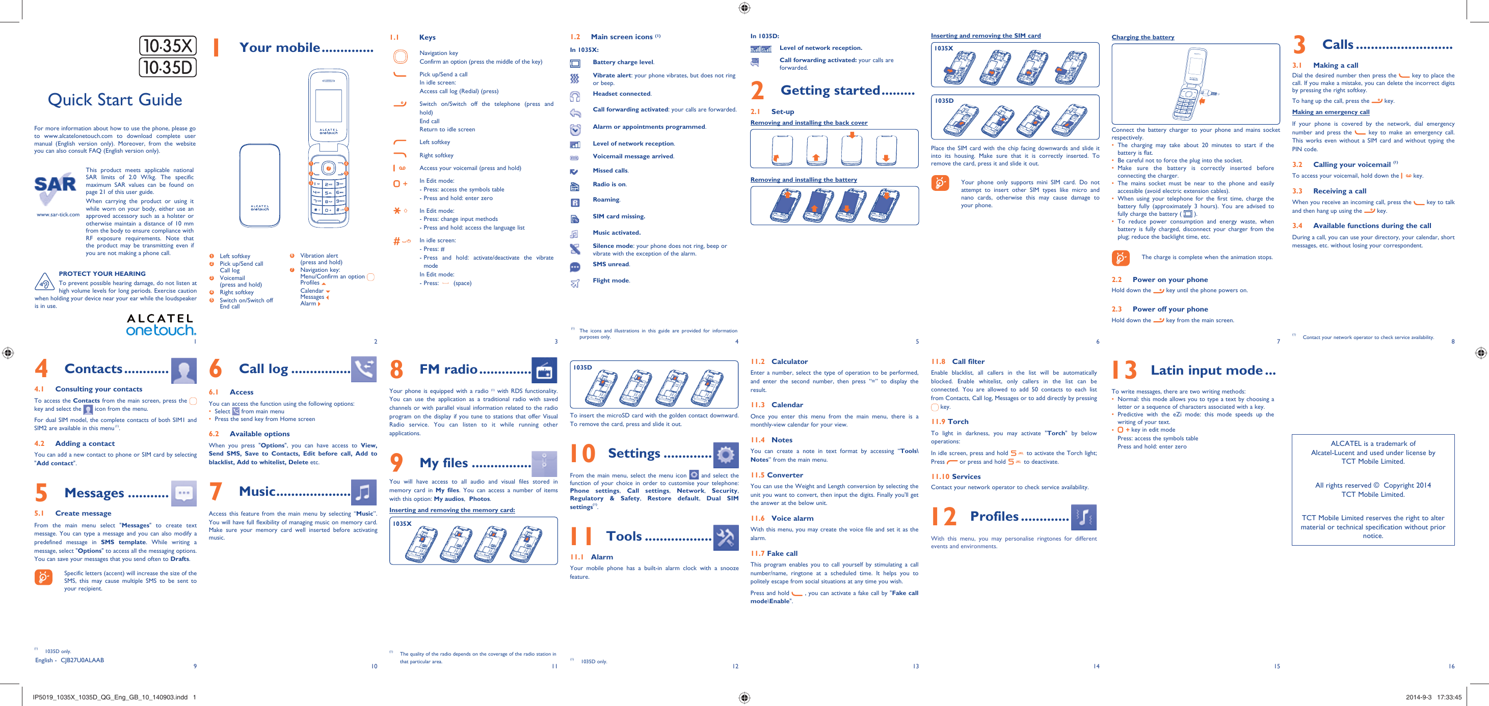 Page 1 of 2 - Alcatel Alcatel-1035D-Quick-Start-Manual- IP5019_1035X_1035D_QG_Eng_GB_10_140903  Alcatel-1035d-quick-start-manual