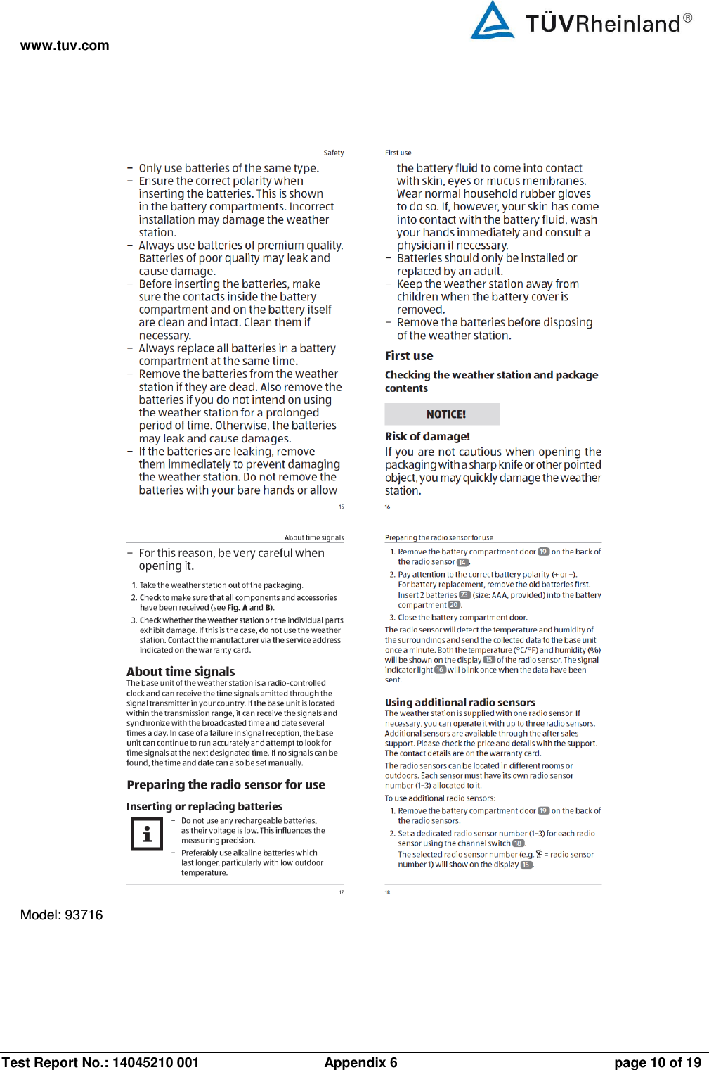 www.tuv.com Test Report No.: 14045210 001                 Appendix 6  page 10 of 19  Model: 93716 