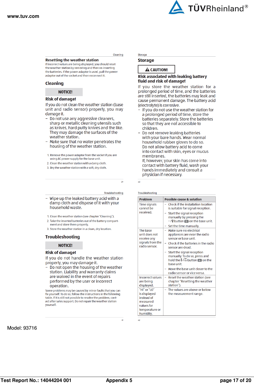 www.tuv.com Test Report No.: 14044204 001  Appendix 5  page 17 of 20  Model: 93716 