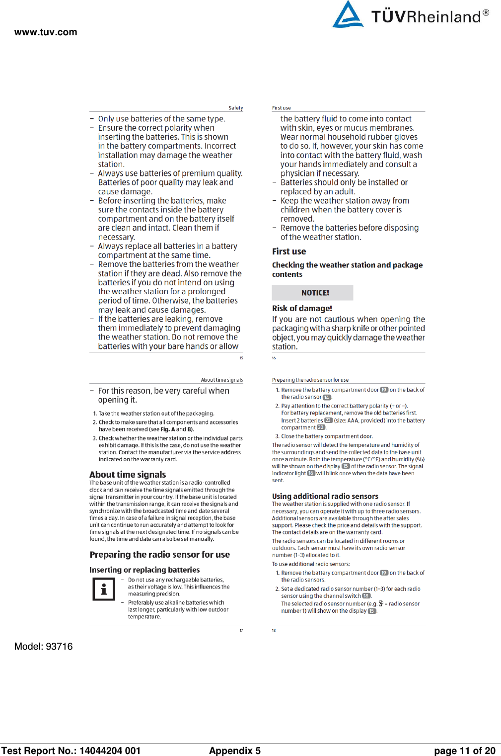www.tuv.com Test Report No.: 14044204 001  Appendix 5  page 11 of 20  Model: 93716 