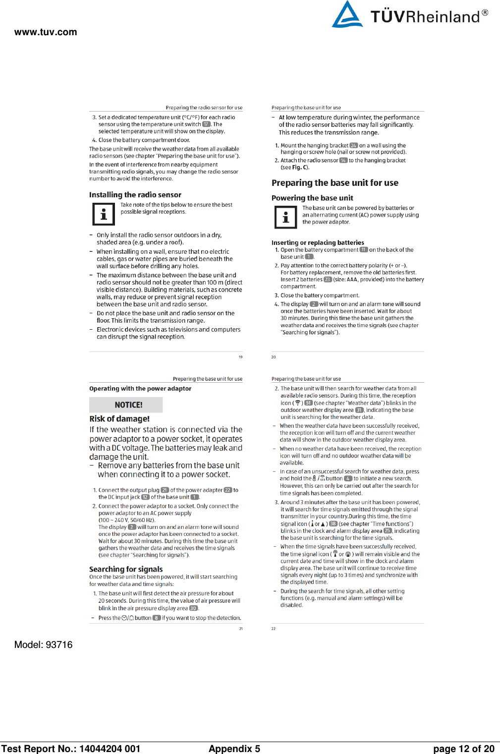 www.tuv.com Test Report No.: 14044204 001  Appendix 5  page 12 of 20  Model: 93716 