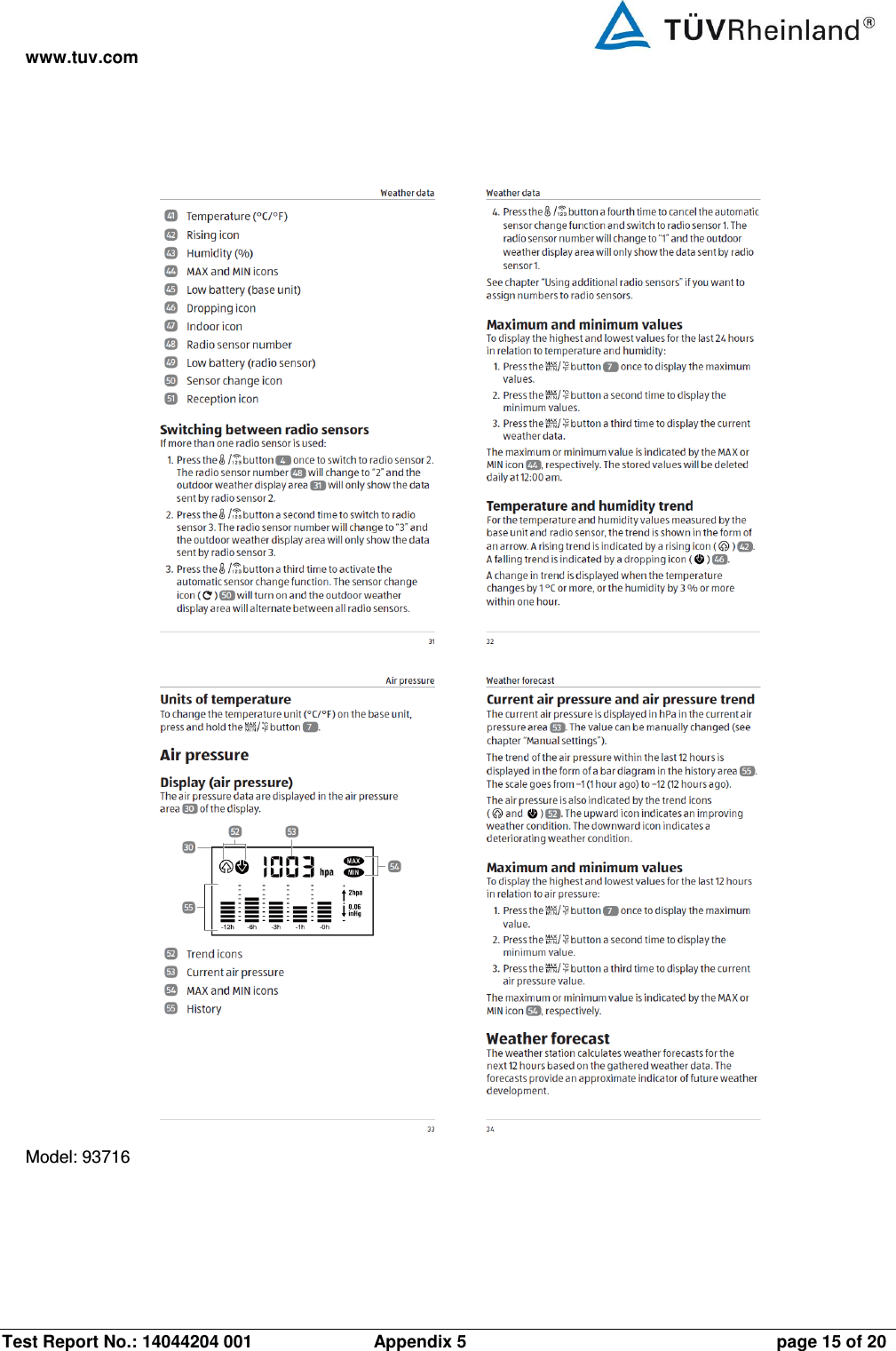 www.tuv.com Test Report No.: 14044204 001  Appendix 5  page 15 of 20  Model: 93716 