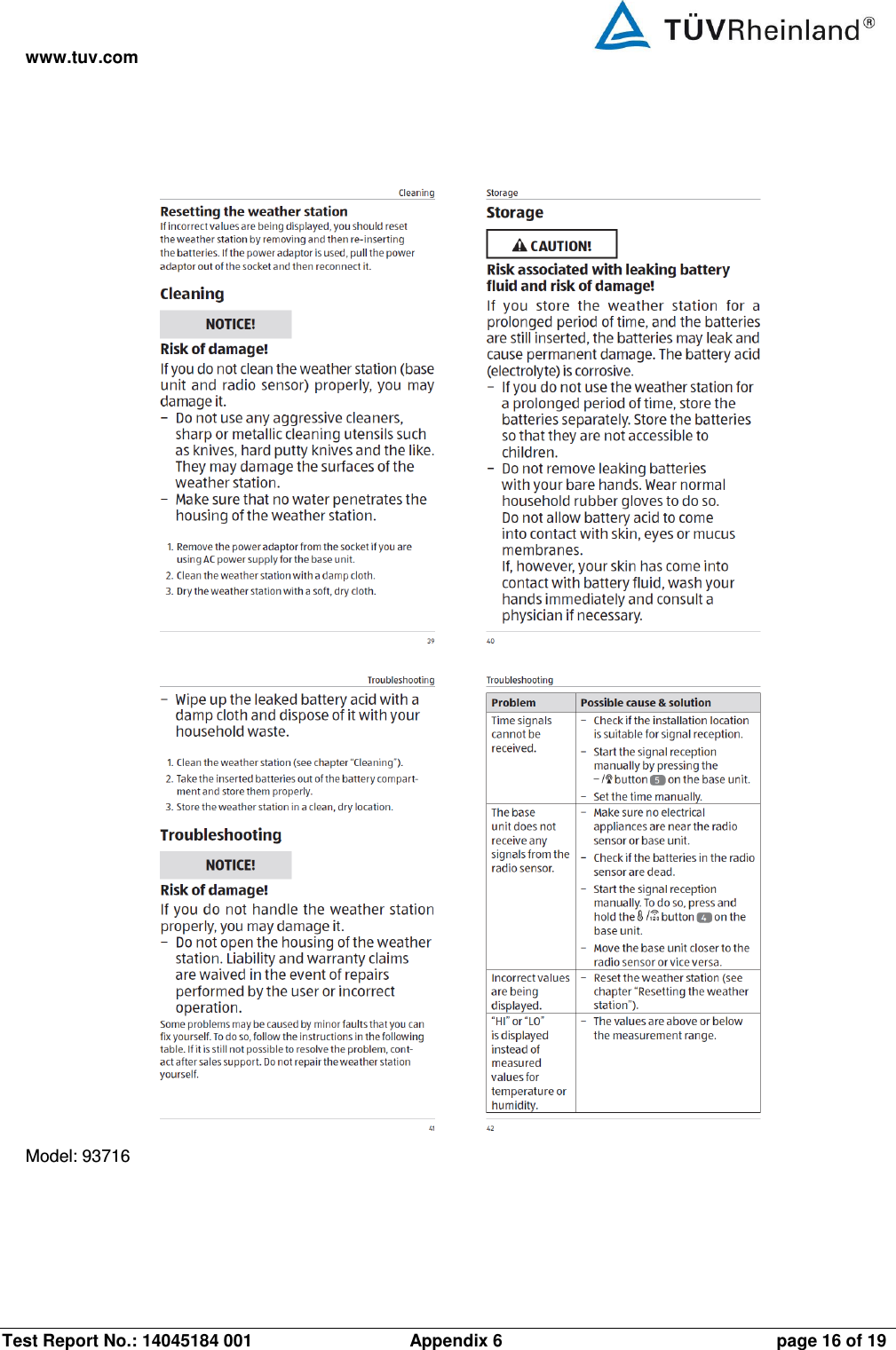 www.tuv.com Test Report No.: 14045184 001                 Appendix 6  page 16 of 19  Model: 93716 