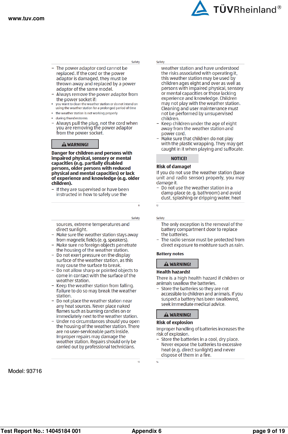 www.tuv.com Test Report No.: 14045184 001                 Appendix 6  page 9 of 19  Model: 93716 