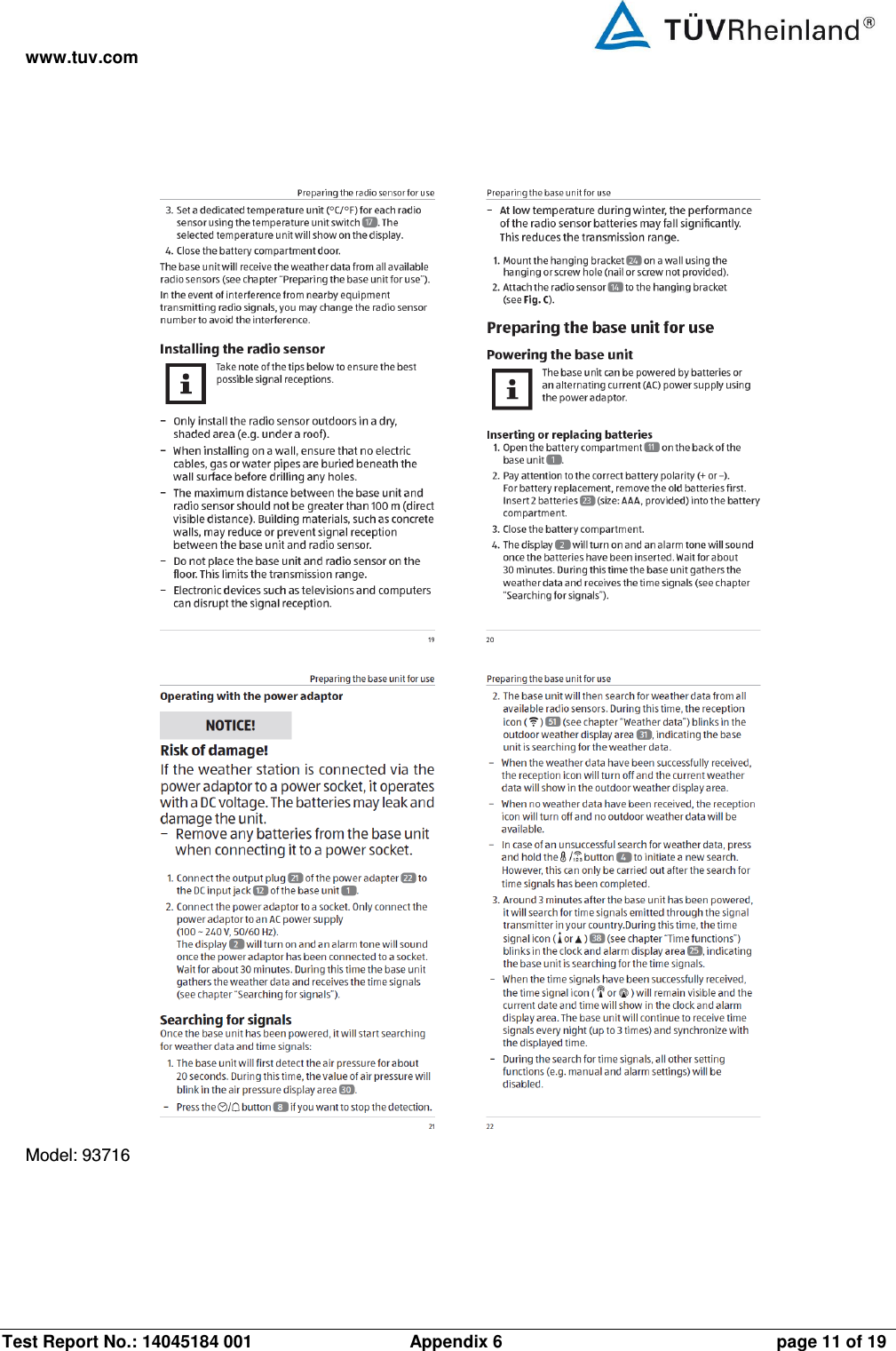 www.tuv.com Test Report No.: 14045184 001                 Appendix 6  page 11 of 19  Model: 93716 