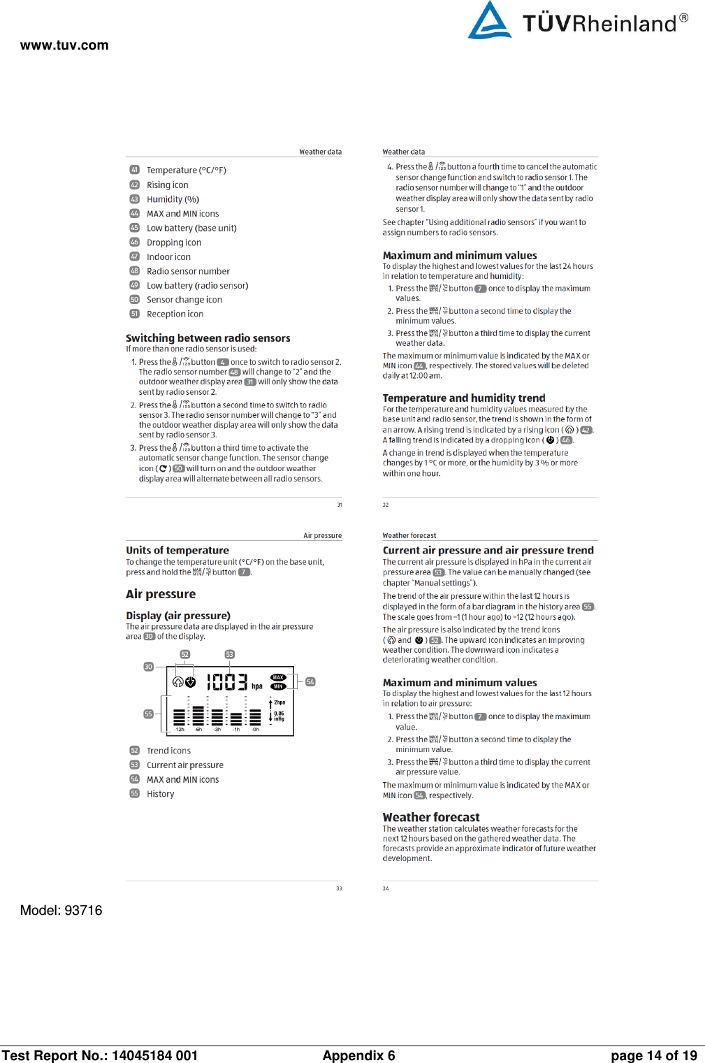 www.tuv.com Test Report No.: 14045184 001                 Appendix 6  page 14 of 19  Model: 93716 