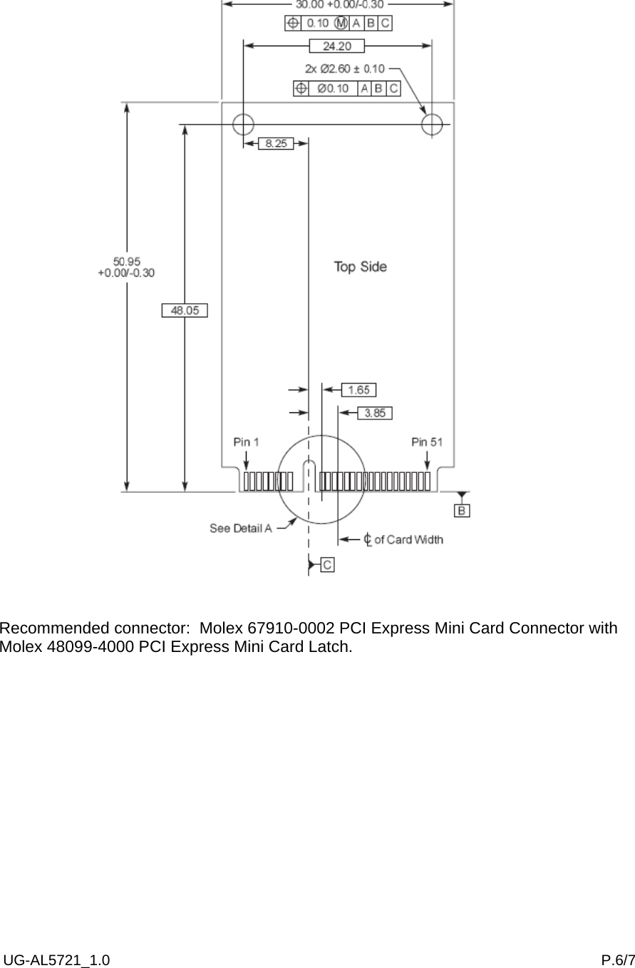  UG-AL5721_1.0                                                                                                                       P.6/7                                          Recommended connector:  Molex 67910-0002 PCI Express Mini Card Connector with Molex 48099-4000 PCI Express Mini Card Latch.    