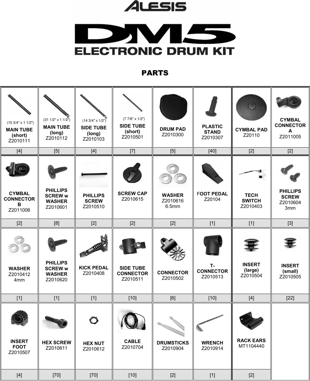 Page 1 of 1 - Alesis Alesis-Electronic-Drum-Kit-Dm5-Parts-List DM5 Parts