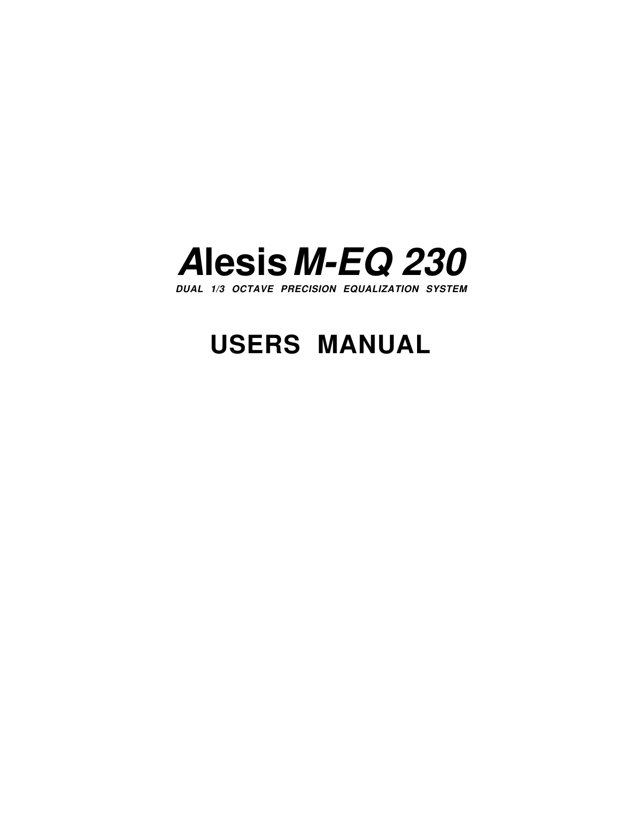 Page 1 of 11 - Alesis Alesis-M-Eq230-Users-Manual- M-EQ MANUAL  Alesis-m-eq230-users-manual