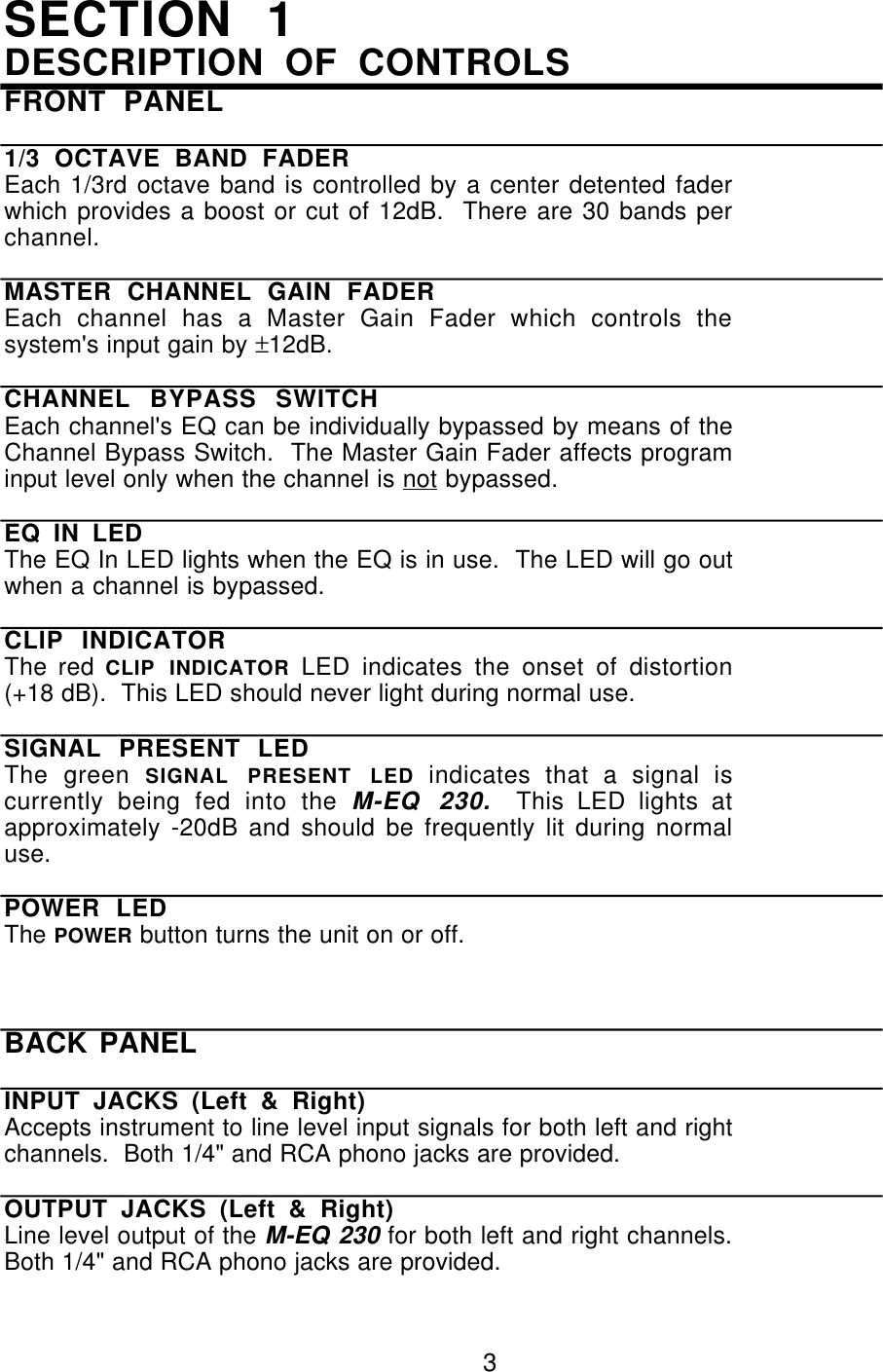 Page 3 of 11 - Alesis Alesis-M-Eq230-Users-Manual- M-EQ MANUAL  Alesis-m-eq230-users-manual