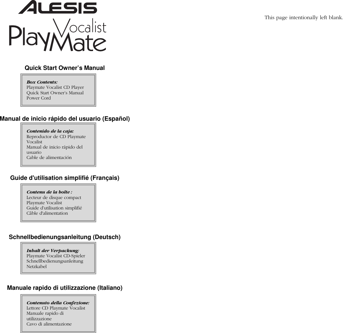 Alesis Playmate Vocalist Owners Manual 7 51 0171 A