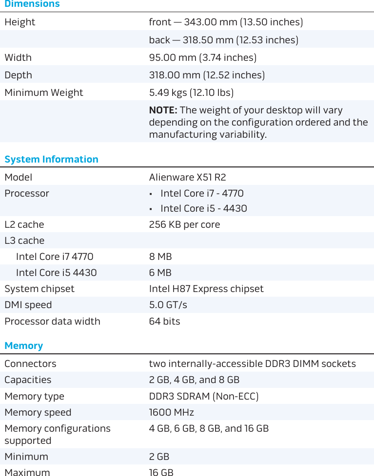 Page 2 of 4 - Alienware Alienware-X51-R2-Users-Manual- X51 R2 Specifications (Accessibility Compliant)  Alienware-x51-r2-users-manual