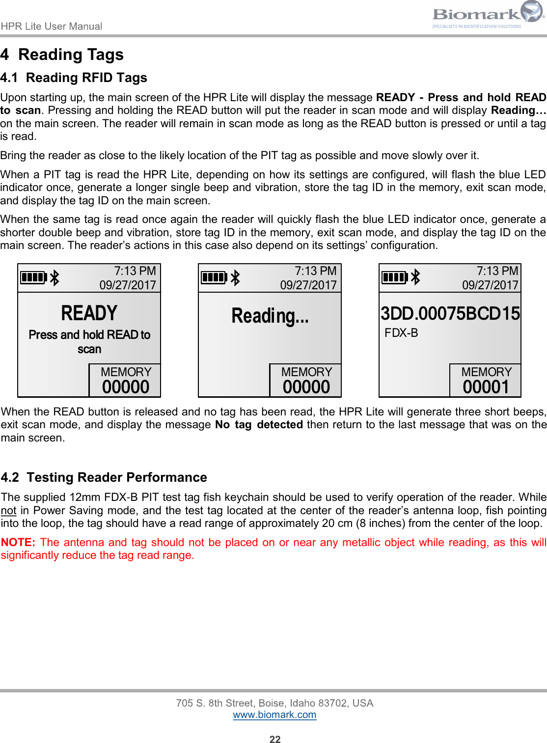 Page 22 of Allflex USA 30012 Handheld Pit Tag reader with Bluetooth function User Manual HPR Lite