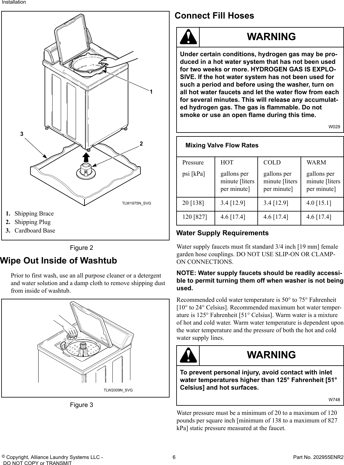 Alliance AWNE82SP113TW01 Installation Instructions User Manual WASHER