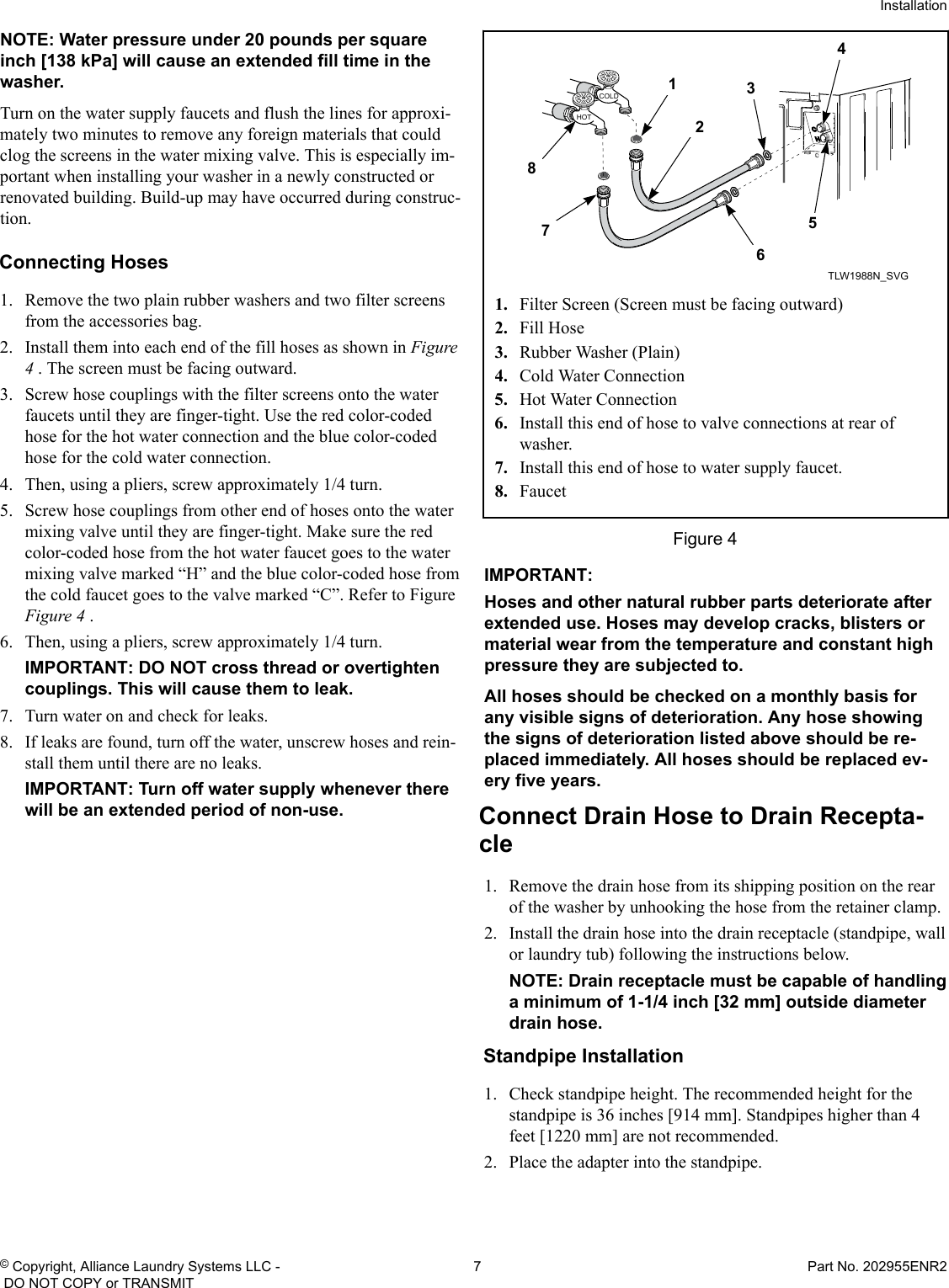 Page 7 of 12 - Alliance AWNE82SP113TW01 Installation Instructions User Manual  WASHER - Manuals And Guides 1710150L