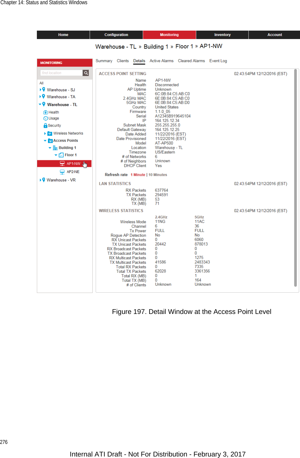 Chapter 14: Status and Statistics Windows276Figure 197. Detail Window at the Access Point LevelInternal ATI Draft - Not For Distribution - February 3, 2017