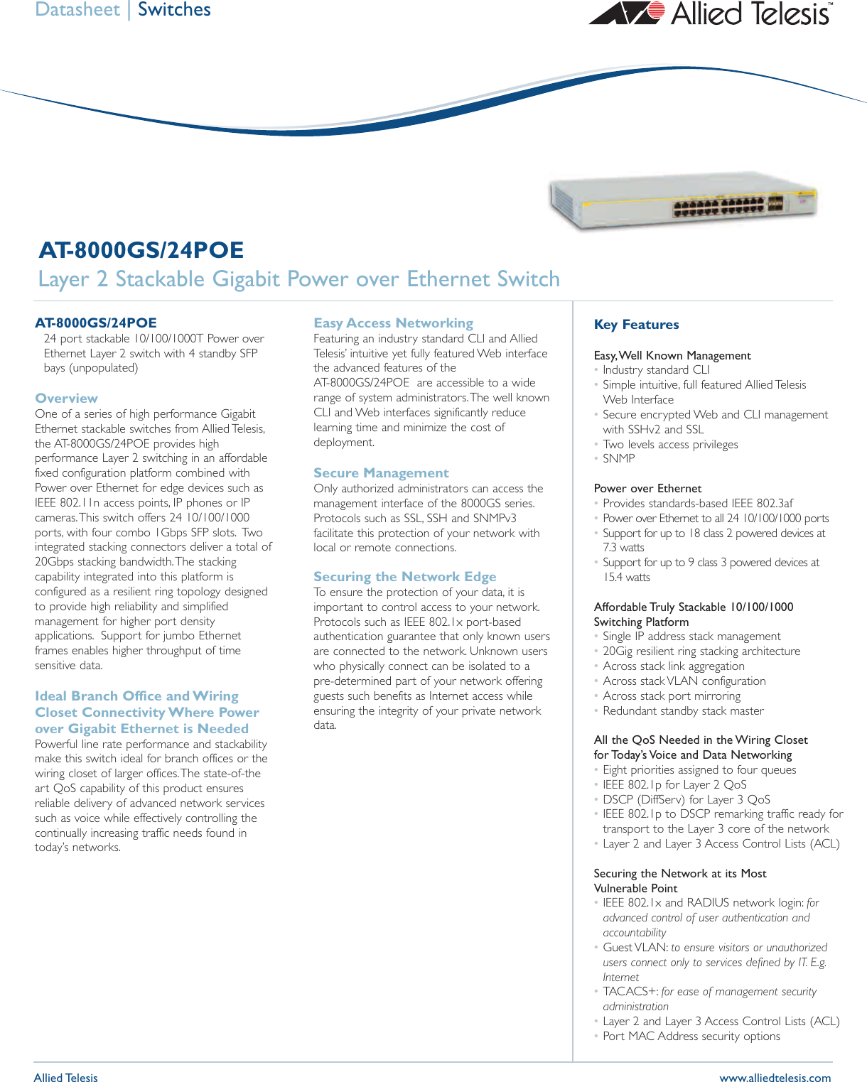 Page 1 of 4 - Allied-Telesis Allied-Telesis-At-8000Gs-24Poe-Users-Manual- Datasheet  Allied-telesis-at-8000gs-24poe-users-manual