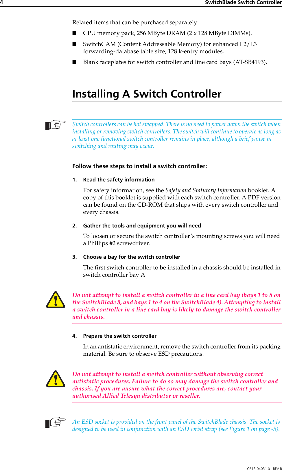 Page 4 of 12 - Allied-Telesis Allied-Telesis-Switch-Controller-Users-Manual- SwitchBlade Switch Controller Quick Install Guide  Allied-telesis-switch-controller-users-manual