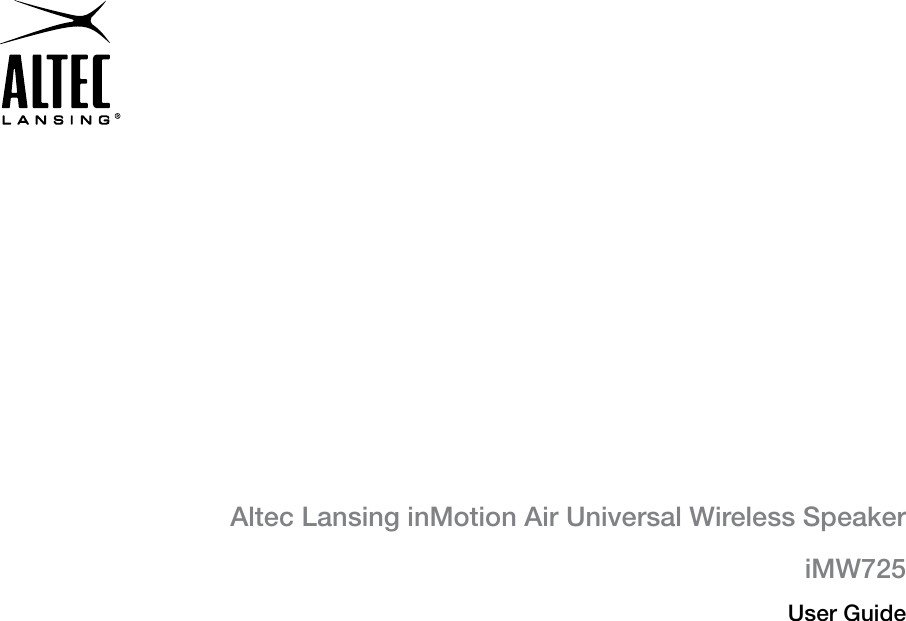 Altec Lansing inMotion Air Universal Wireless Speaker iMW725User Guide