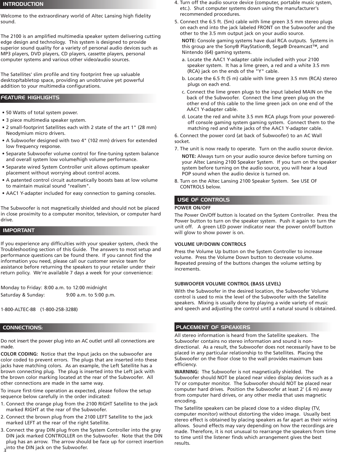 Page 4 of 7 - Altec-Lansing Altec-Lansing-2100-Users-Manual- A7606 REV05.QRK  Altec-lansing-2100-users-manual