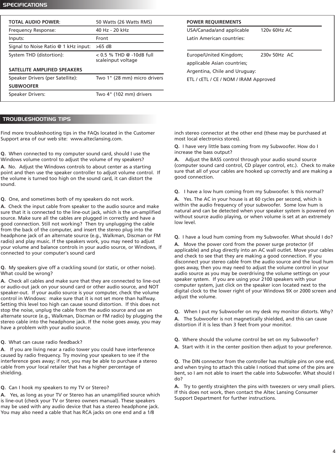 Page 5 of 7 - Altec-Lansing Altec-Lansing-2100-Users-Manual- A7606 REV05.QRK  Altec-lansing-2100-users-manual