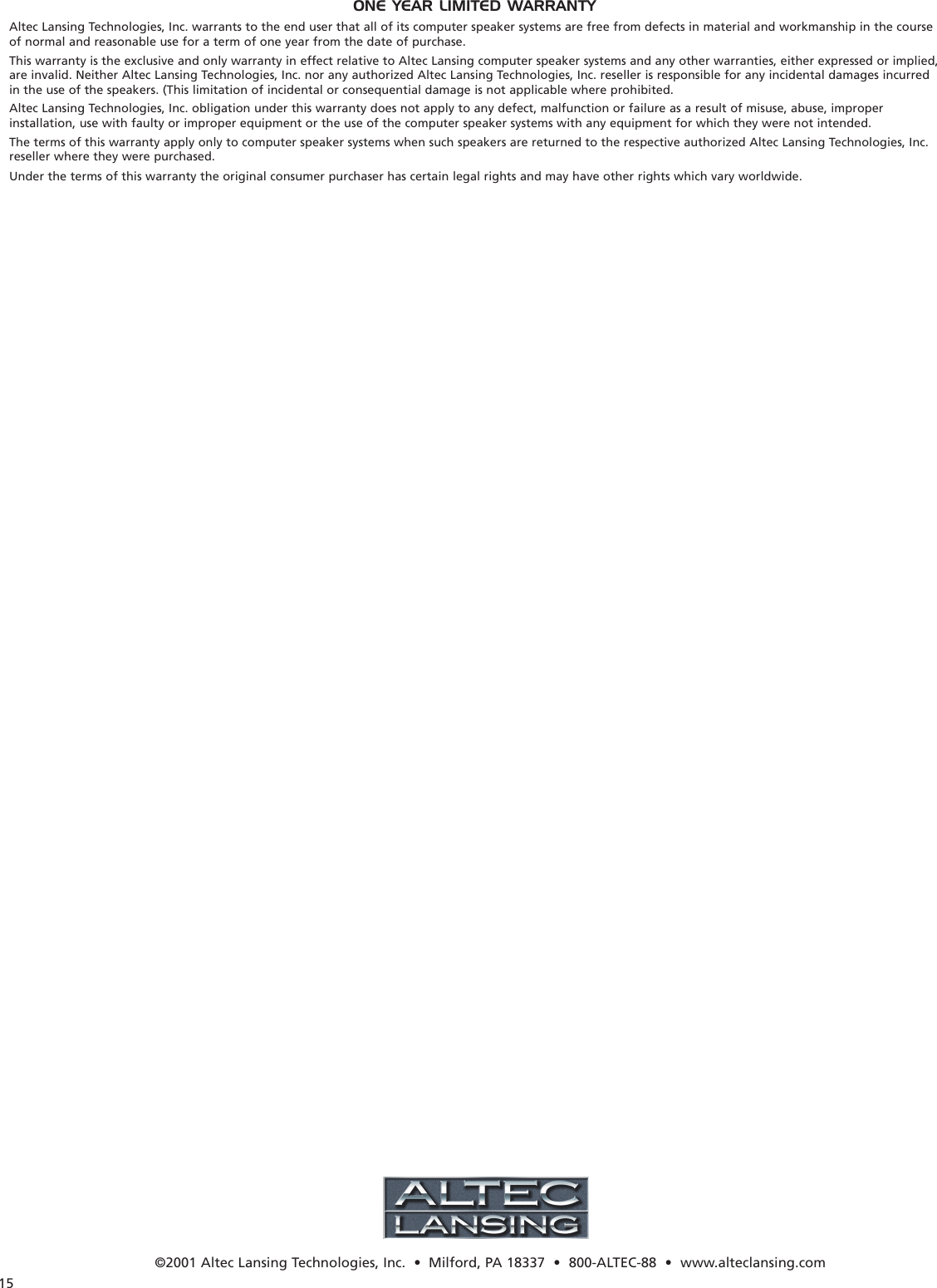 Page 7 of 7 - Altec-Lansing Altec-Lansing-2100-Users-Manual- A7606 REV05.QRK  Altec-lansing-2100-users-manual