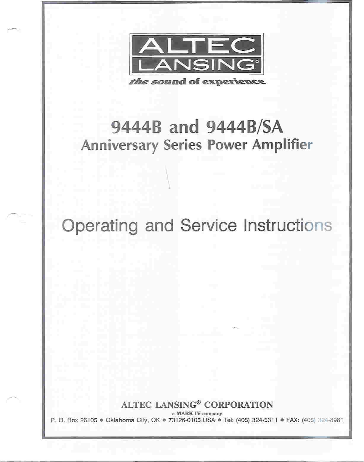 Page 1 of 12 - Altec-Lansing Altec-Lansing-9444B-Users-Manual 1