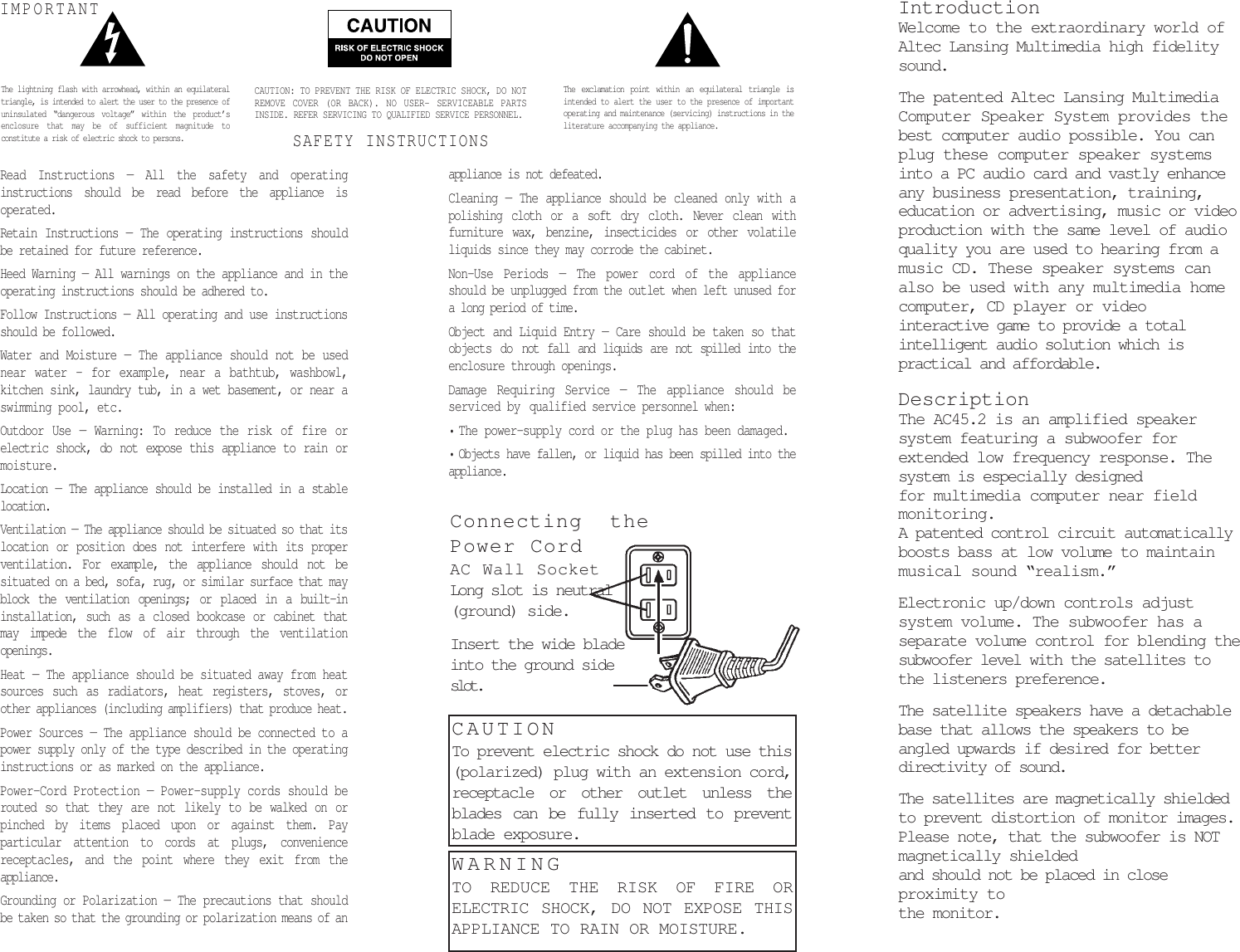 Page 2 of 4 - Altec-Lansing Altec-Lansing-Acs45-2-Users-Manual- 03-001 879-882  Altec-lansing-acs45-2-users-manual