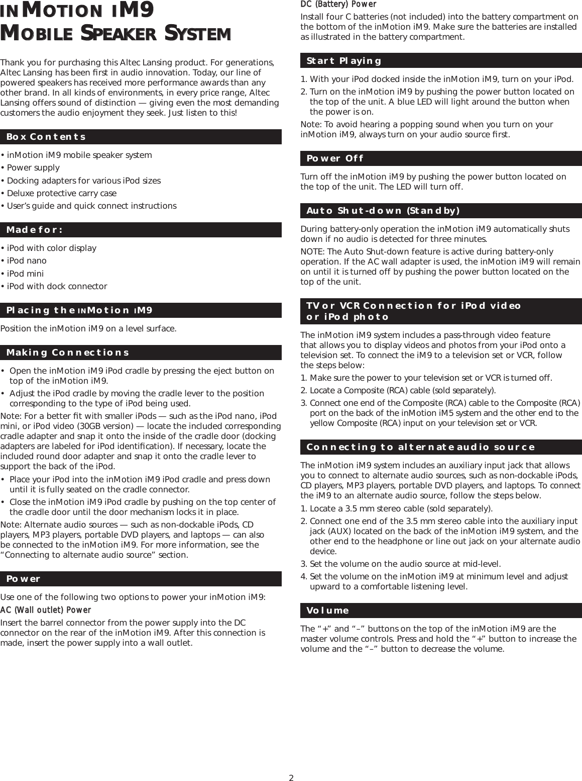 Page 4 of 10 - Altec-Lansing Altec-Lansing-Inmotion-Im9-Users-Manual-  Altec-lansing-inmotion-im9-users-manual