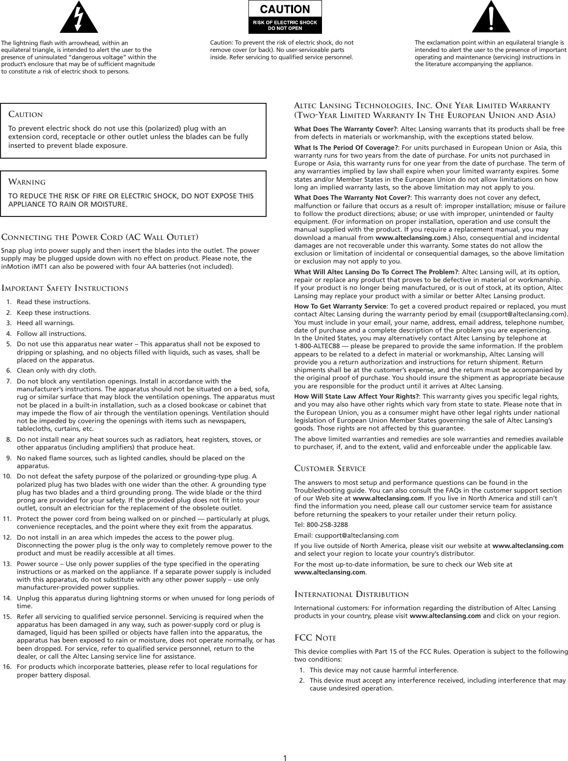 Page 3 of 12 - Altec-Lansing Altec-Lansing-Inmotion-Users-Manual- A11057 R01 US IMT1 MAN  Altec-lansing-inmotion-users-manual