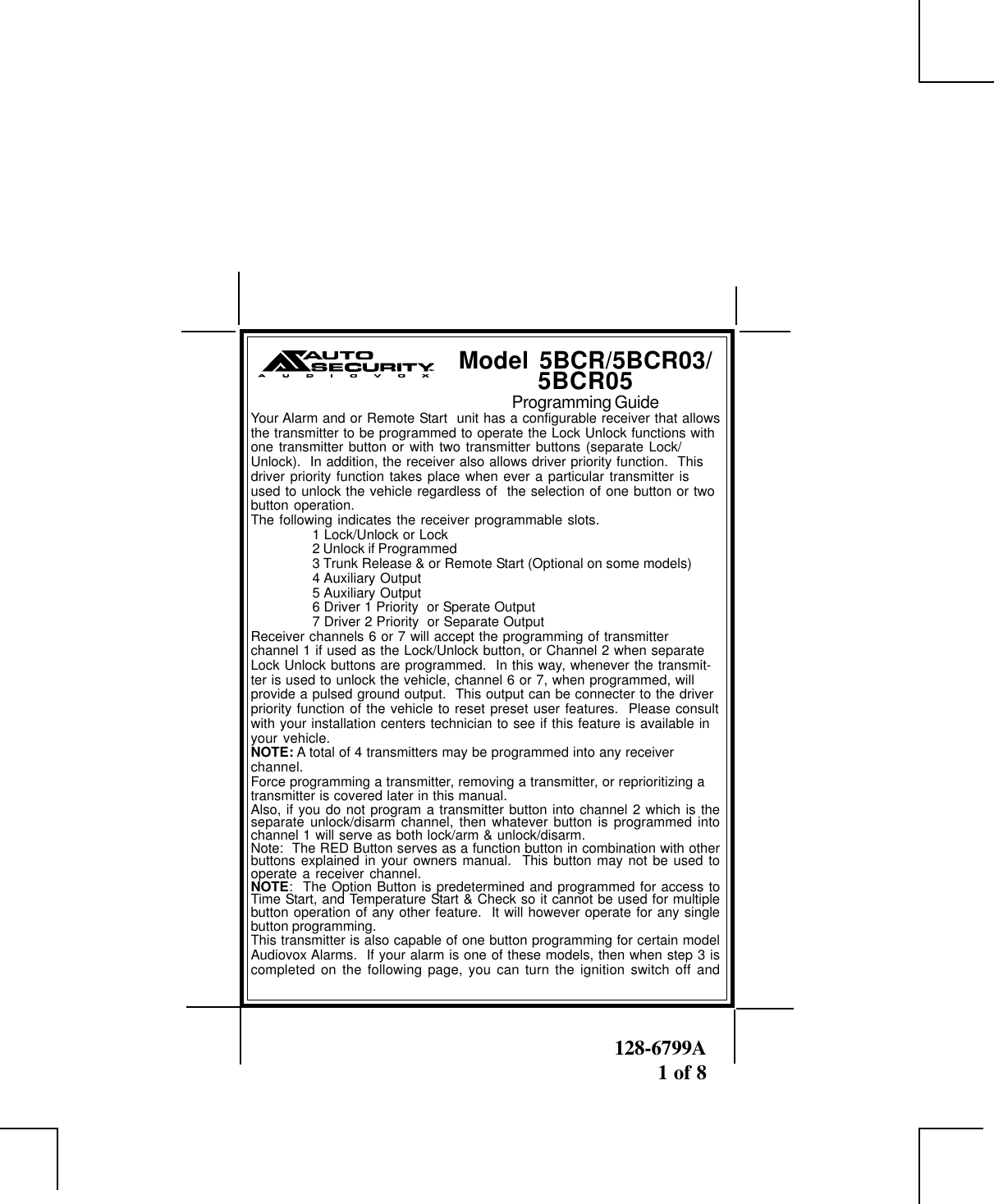 Page 1 of 8 - Altech-Auto-Security Altech-Auto-Security-5Bcr-Users-Manual- 5bcr&bcr03  Altech-auto-security-5bcr-users-manual