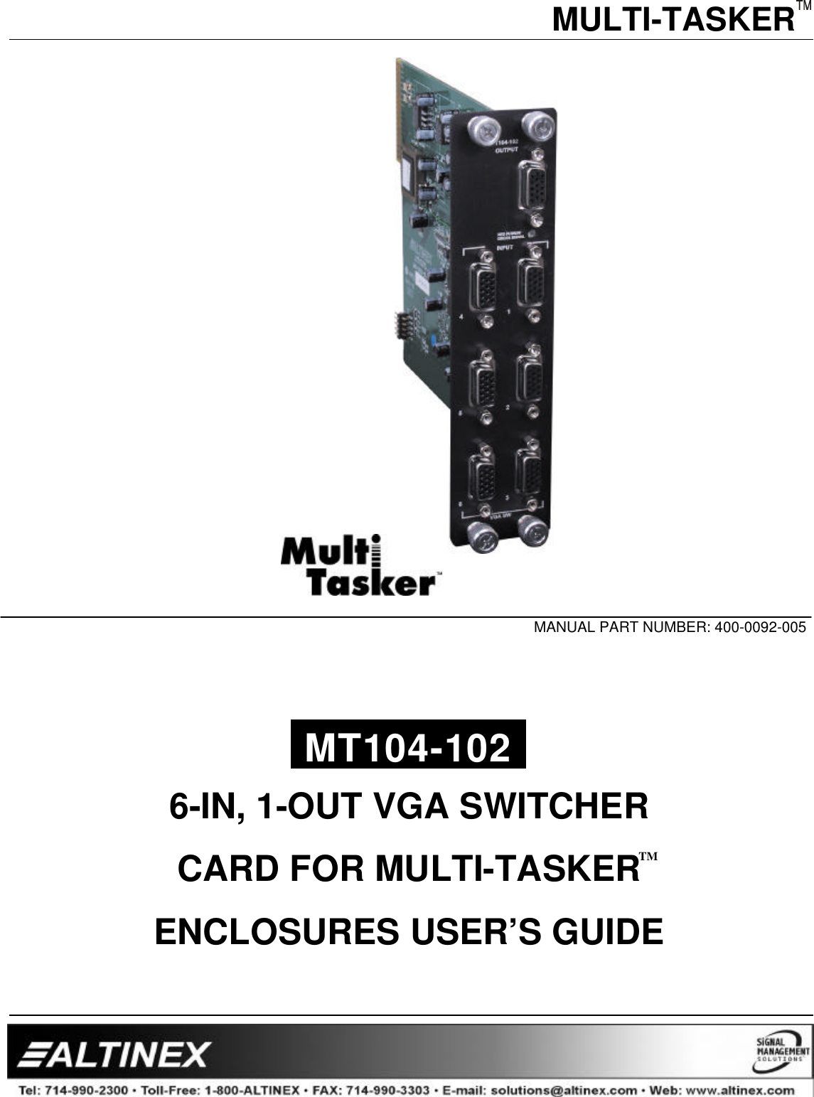 Altinex Multi Tasker Mt104 102 Users Manual