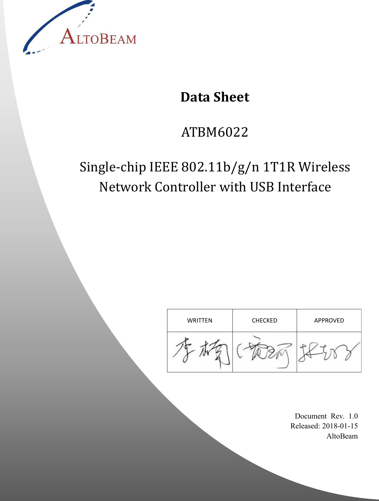 Page 1 of Altobeam ATBM602X WLAN controller User Manual ATBM 602X UM 0309