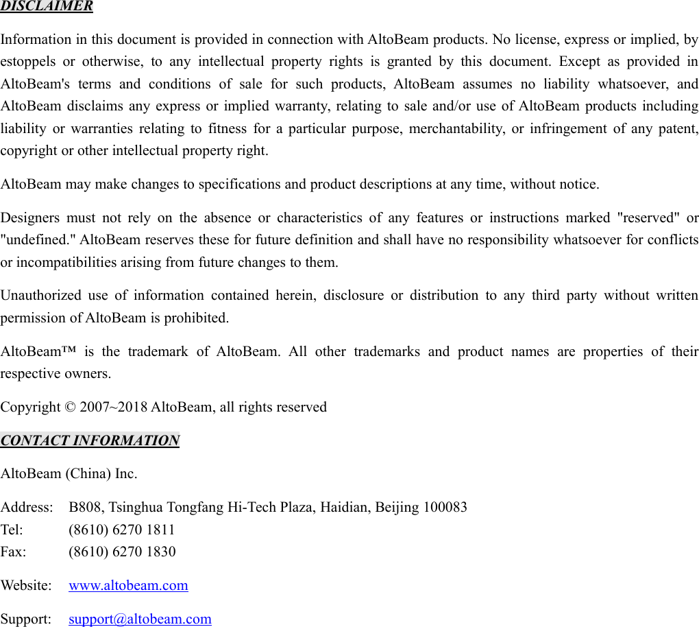 Page 2 of Altobeam ATBM602X WLAN controller User Manual ATBM 602X UM 0309