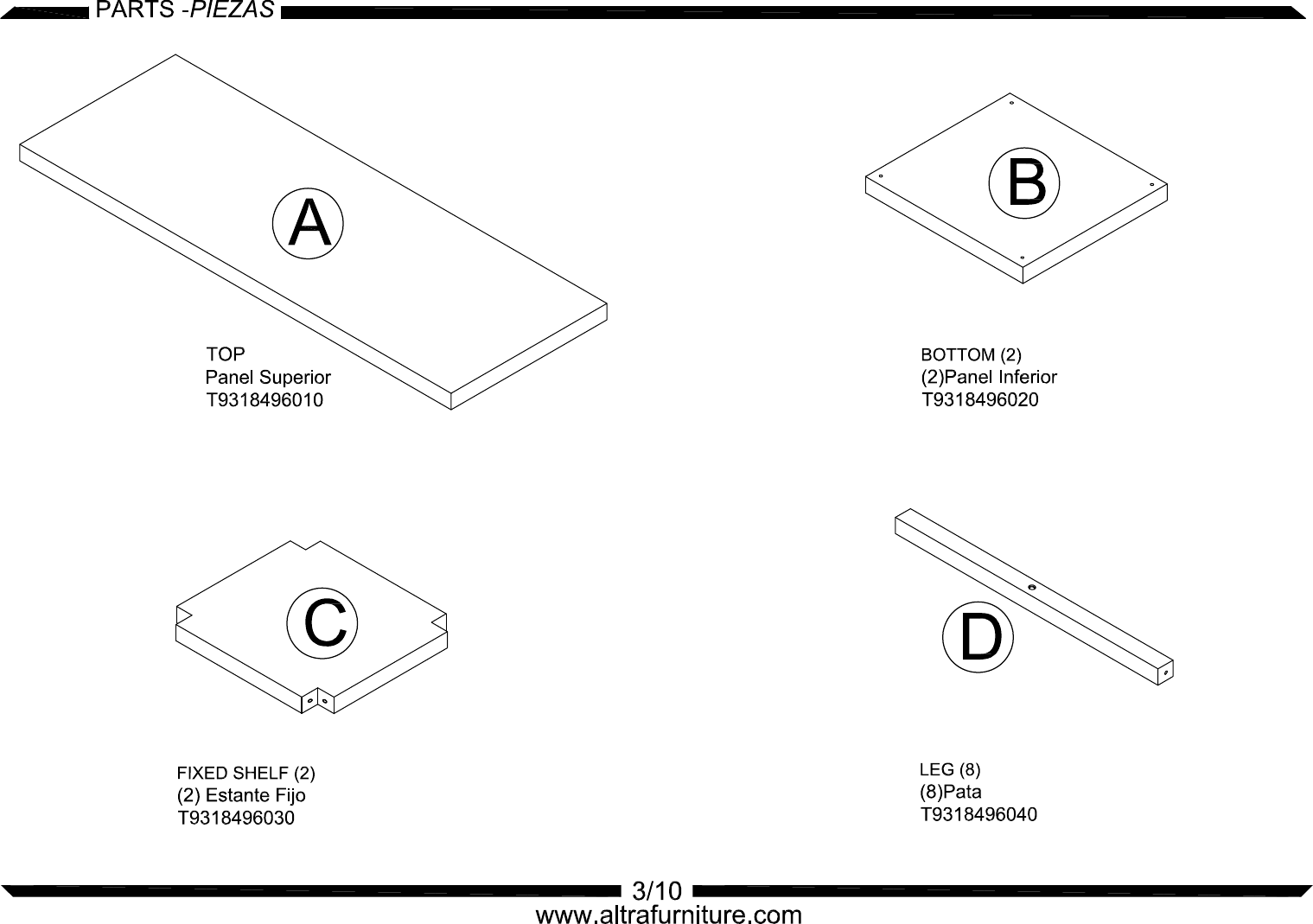 Page 3 of 10 - Altra-Furniture Deluxe-Parsons-Desk-Espresso-Finish-9318496-20Assembly-20Instructions C:\s And Settings\luobo\桌面\AI-B349318096W196 296 396 2011-9-19.dwg