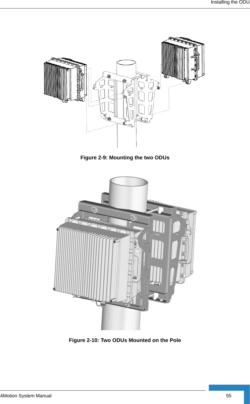 Installing the ODU4Motion System Manual  55Figure 2-9: Mounting the two ODUsFigure 2-10: Two ODUs Mounted on the Pole