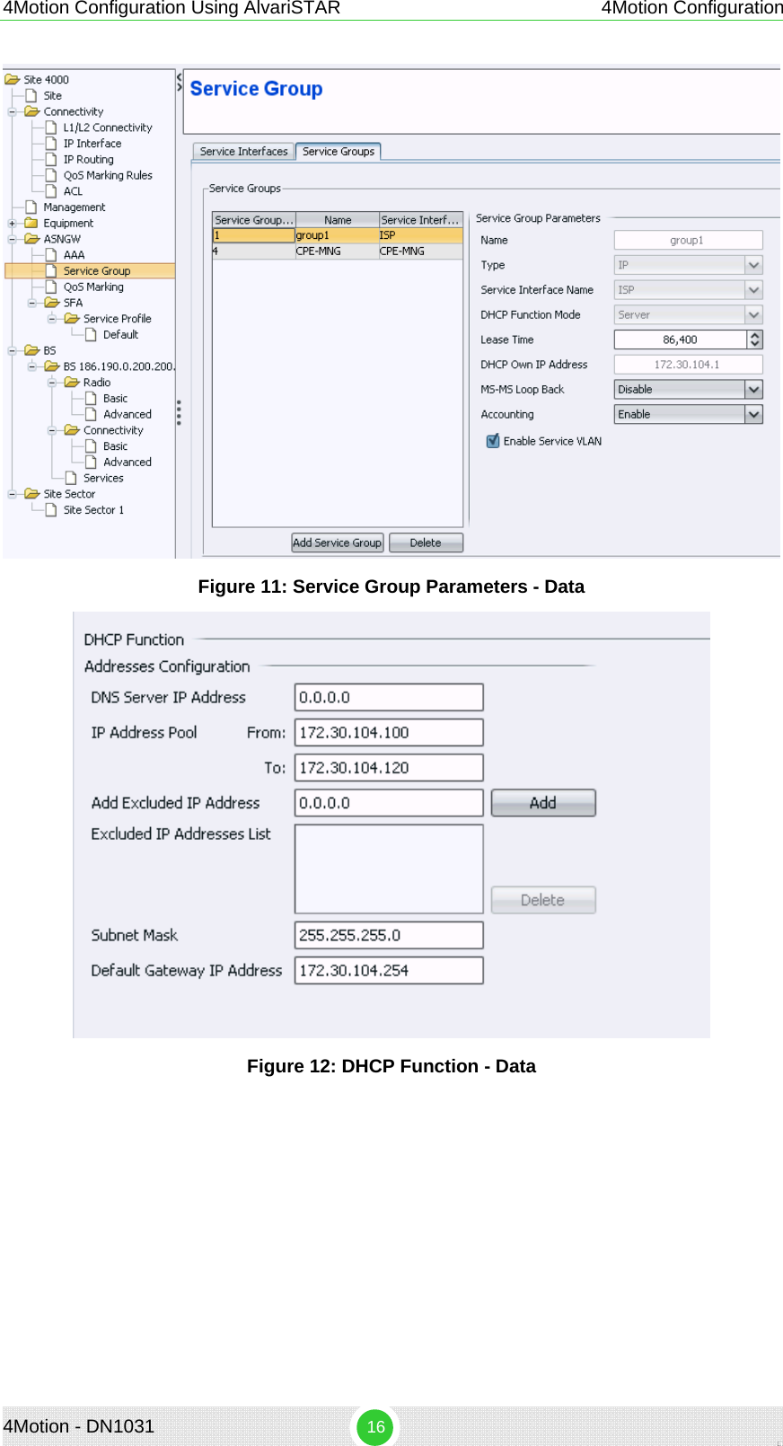 4Motion Configuration Using AlvariSTAR 4Motion Configuration  Figure 11: Service Group Parameters - Data  Figure 12: DHCP Function - Data 4Motion - DN1031  16 