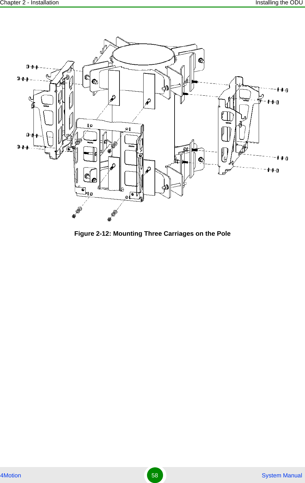 Chapter 2 - Installation Installing the ODU4Motion 58  System ManualFigure 2-12: Mounting Three Carriages on the Pole