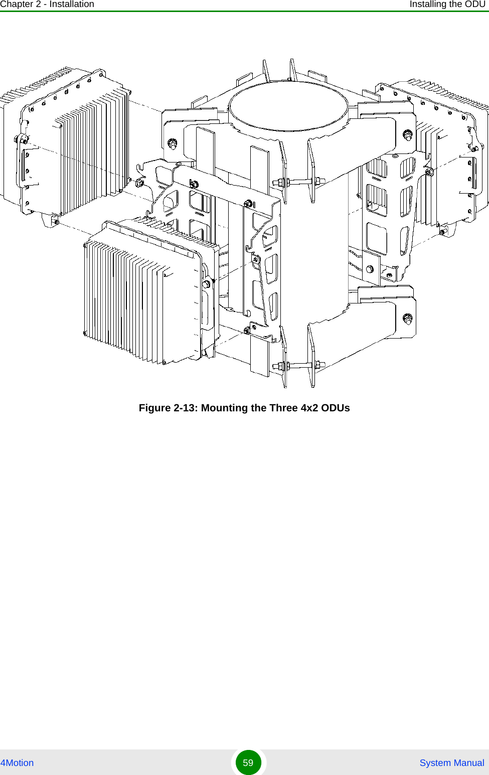 Chapter 2 - Installation Installing the ODU4Motion 59  System ManualFigure 2-13: Mounting the Three 4x2 ODUs