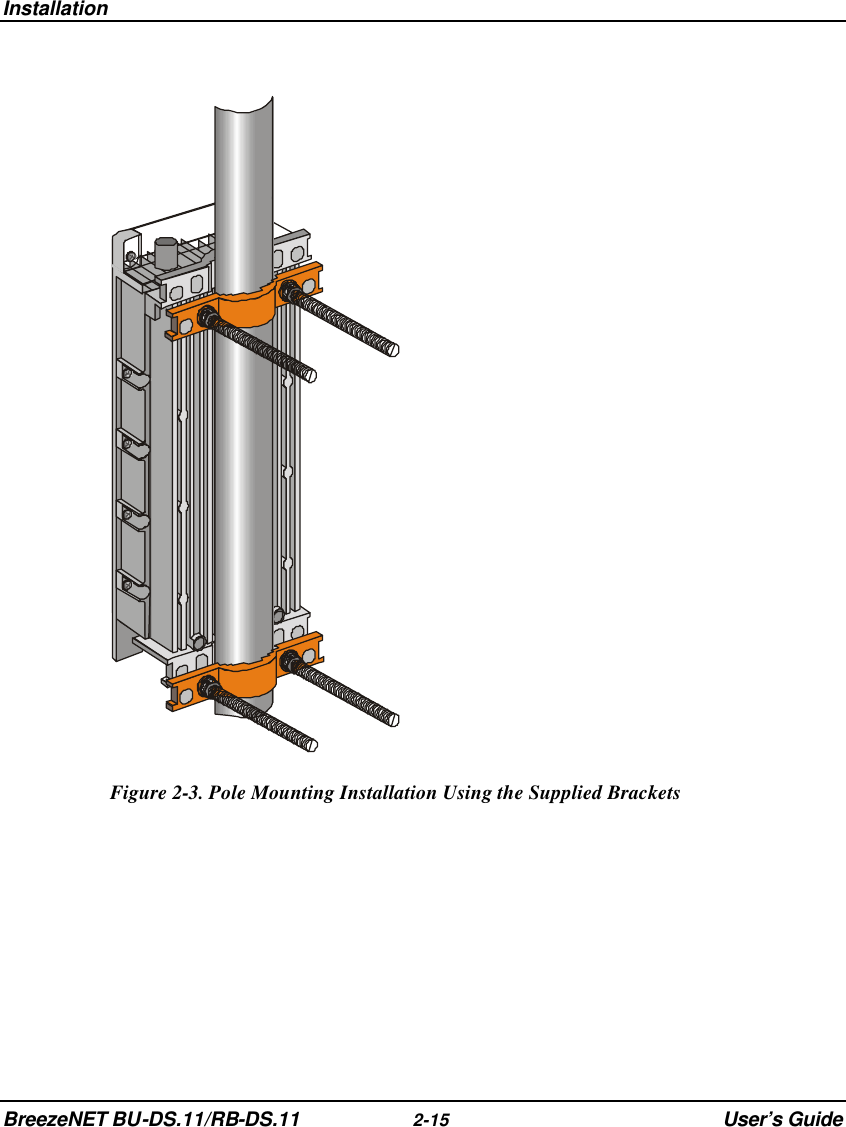 Installation BreezeNET BU-DS.11/RB-DS.11 2-15 User’s Guide   Figure 2-3. Pole Mounting Installation Using the Supplied Brackets 