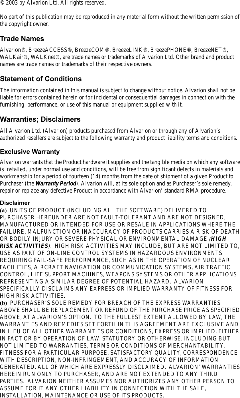 Page 3 of Alvarion Technologies IF-24-SYNC Broadband Wireless Access System User Manual