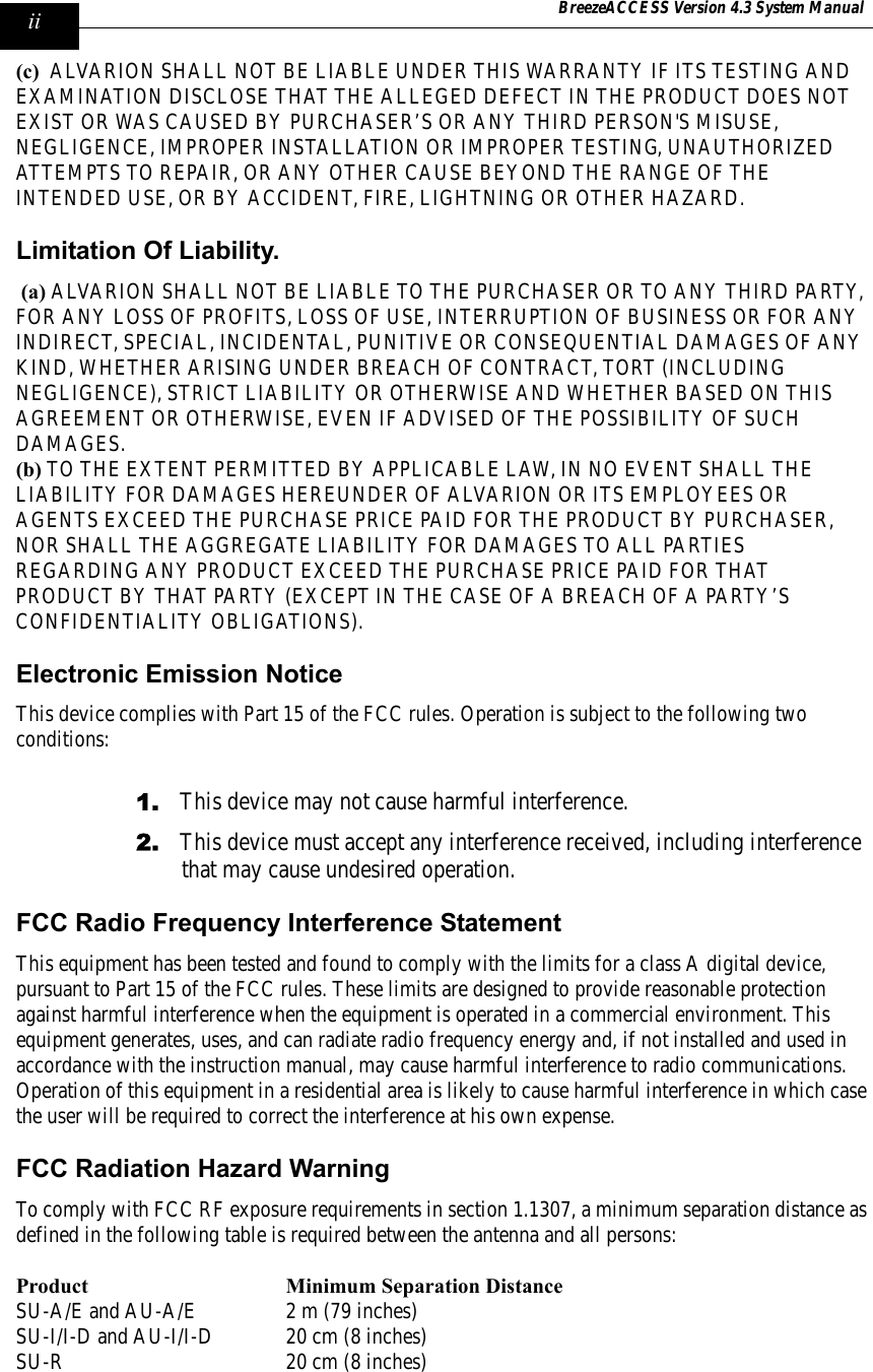 Page 4 of Alvarion Technologies IF-24-SYNC Broadband Wireless Access System User Manual