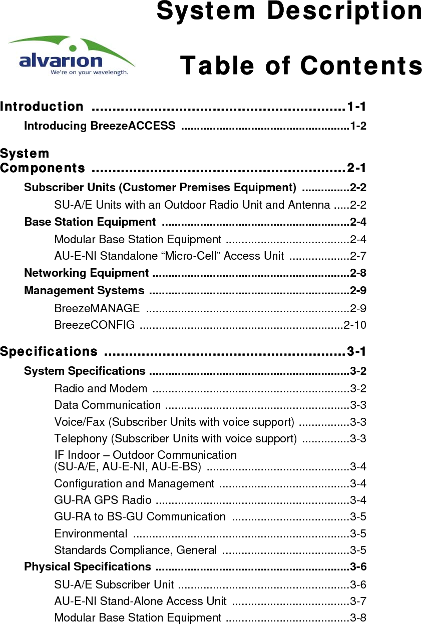 ii BreezeACCESS 4.0 System Description