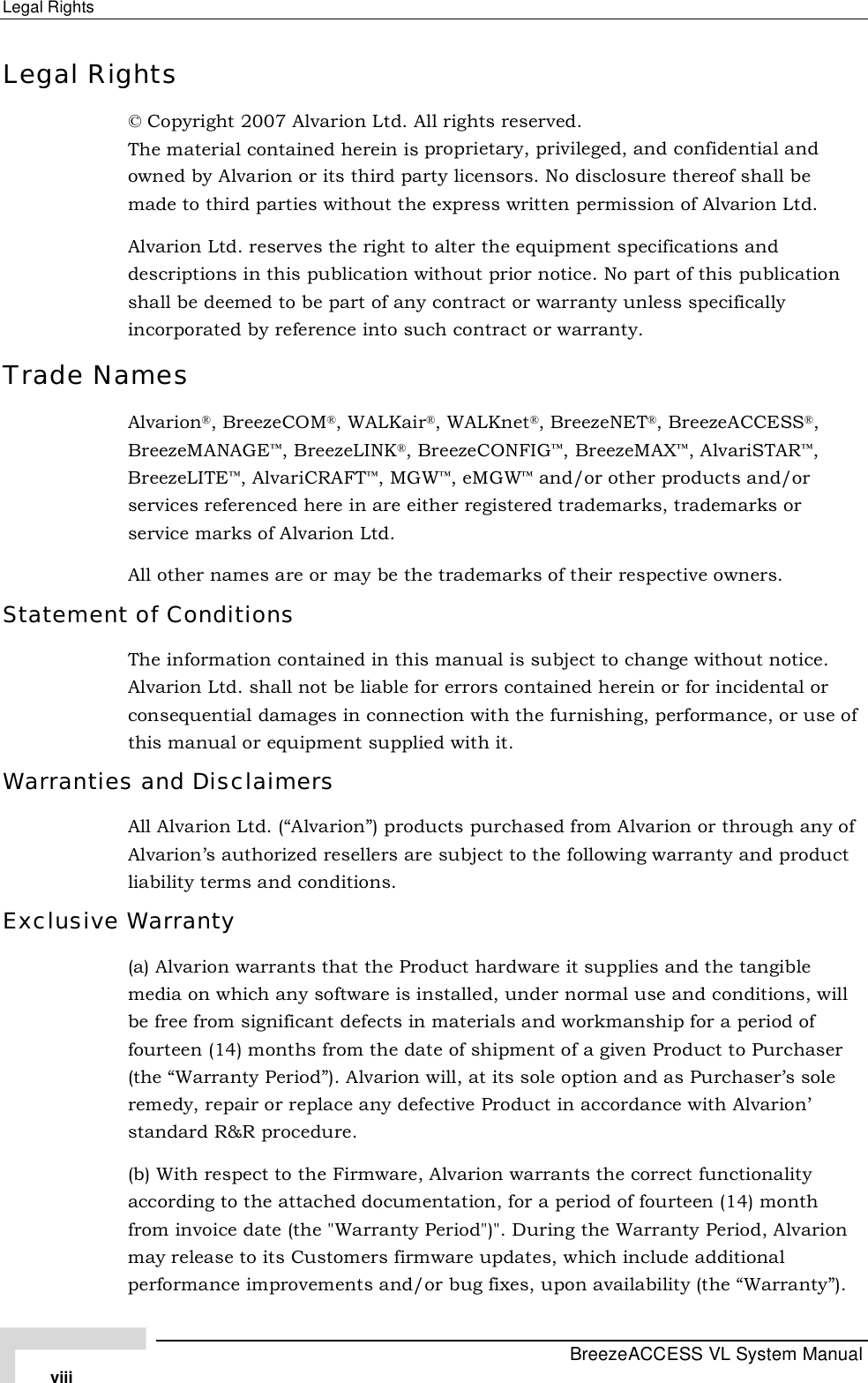 Page 8 of Alvarion Technologies VL-53 Wireless Bridge User Manual Manual 070528 DRAFT4