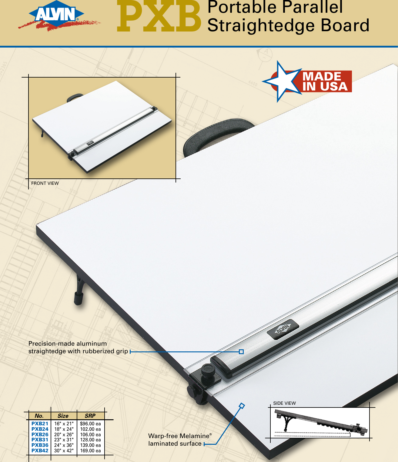 Page 1 of 2 - Alvin Alvin-Portable-Parallel-Straightedge-Board-Pxb-Users-Manual-  Alvin-portable-parallel-straightedge-board-pxb-users-manual