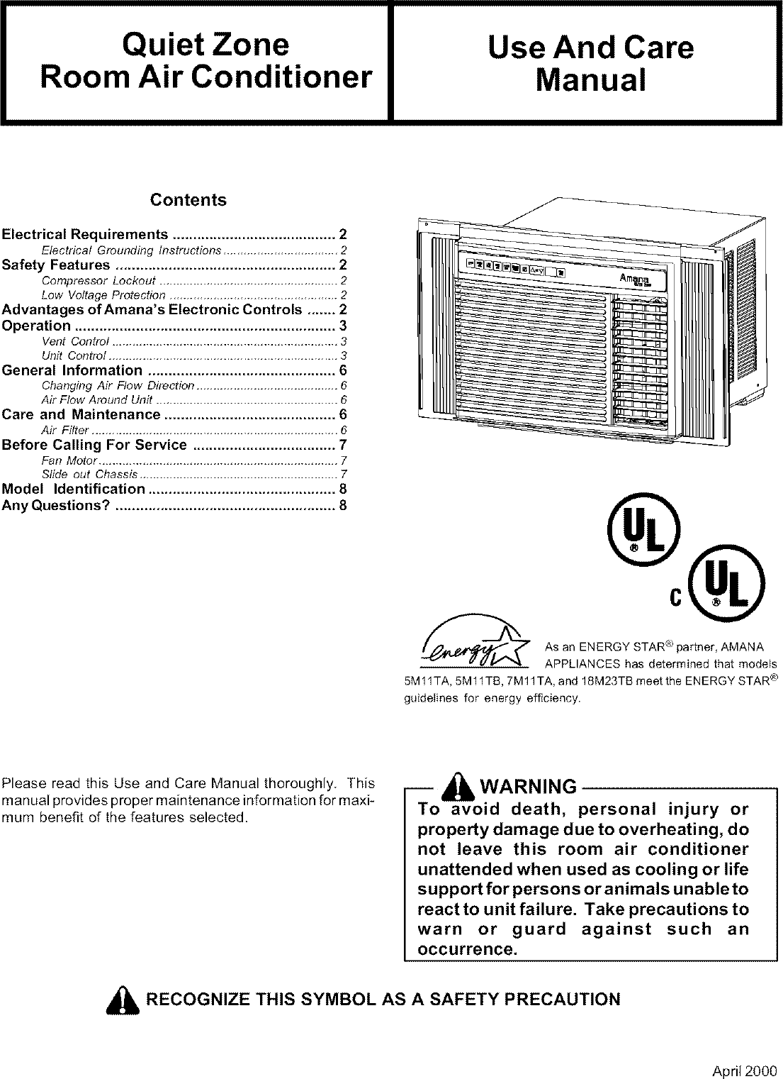 Page 1 of 8 - Amana Amana-Quiet-Zone-18M23Tb-Users-Manual-  Amana-quiet-zone-18m23tb-users-manual